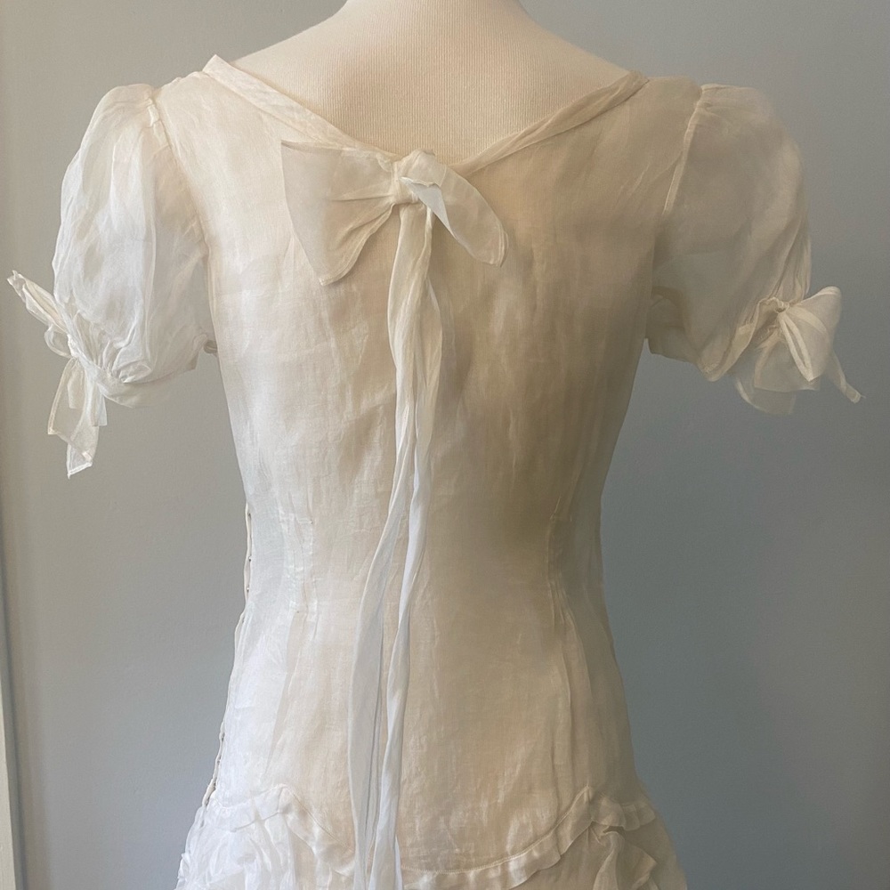 Vintage Couture Organza Long Gown with Ruffles